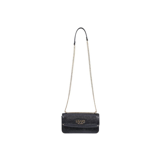 This Small Crossbody Flap Handbag by Liu Jo for women in polyethylene & polyurethane and black & gold presents a sculptural silhouette featuring a secure flap, ample , and versatile crossbody-strap & shoulder-strap for a sculptural finish.