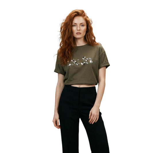 Liu Jo Women's Crop Top Cropped Cotton Rhinestone & Sequins T-Shirt - Green