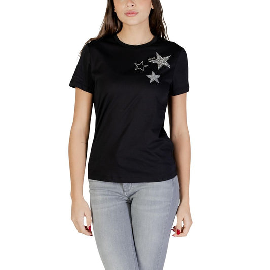 T-Shirt by Liu Jo for women in cotton & rhinestone black showcases a chic silhouette, artfully detailed with a chic crew neckline and for a chic finish.