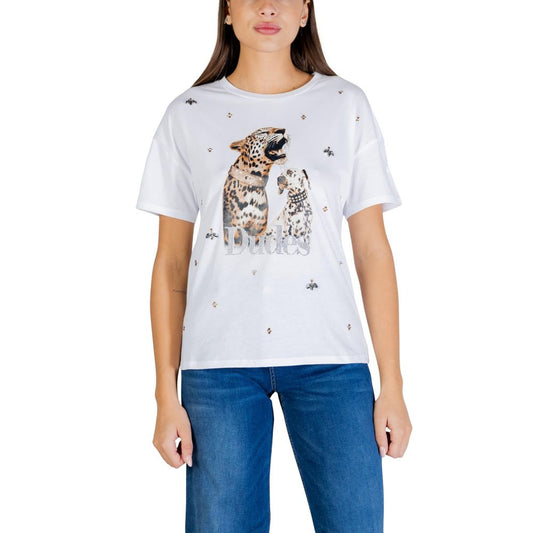 T-Shirt by Liu Jo for women in denim cotton white & print showcases a chic silhouette, artfully detailed with a chic and for a chic finish.