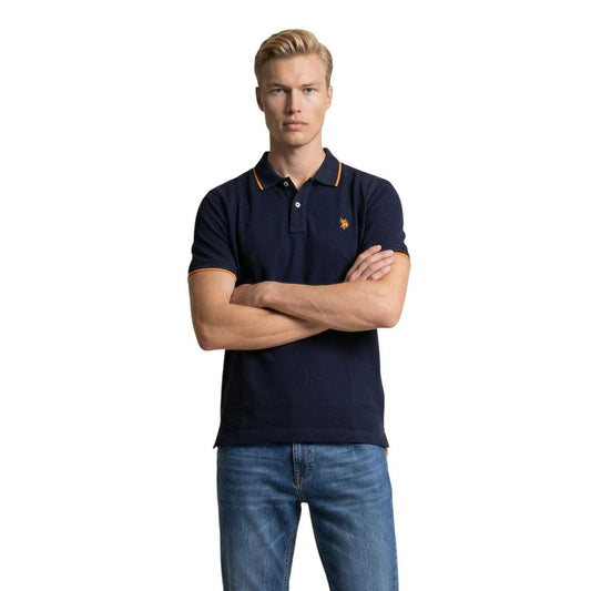 Polo Shirt by U.S. POLO ASSN. for men in cotton blue & striped presents a sleek silhouette, featuring a refined and short-sleeve for a sleek finish.