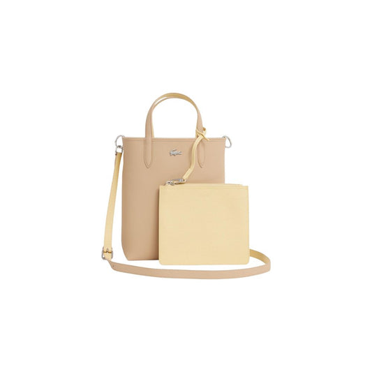 Large Quilted Shoulder Pouch Handbag by Lacoste for women in leather & metal beige features a exquisite silhouette, showcasing a secure and exquisite with versatile shoulder-strap, handle & adjustable-strap for a exquisite finish.