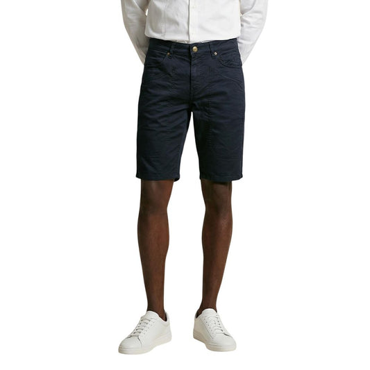 Bermuda Shorts by Jeckerson for men in stretch cotton blue & signature presents a contemporary silhouette, showcasing a contemporary slim with a refined short and elegant .