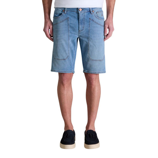 Bermuda Shorts by Jeckerson for men in stretch viscose cotton light-blue features an tailored silhouette, showcasing a tailored relaxed-fit & slim with a short and for a sophisticated look.