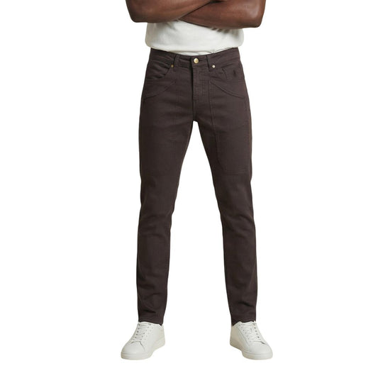 Jeans by Jeckerson for men in stretch denim cotton brown & signature features an sartorial skinny & slim and long with a cut for a sartorial finish.