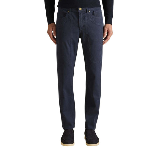 Jeans by Jeckerson for men in stretch denim cotton blue & signature features an refined tailoring silhouette, showcasing a premium skinny & slim with a and long cut for a refined tailoring look.