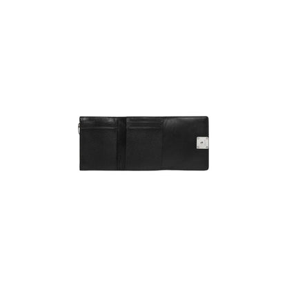 Wallet by Calvin Klein for women in pebbled leather black & signature presents a streamlined silhouette, showcasing the sophisticated design of the Pebbled Leather Wallet collection with functional compact-design trifold coin-purse.