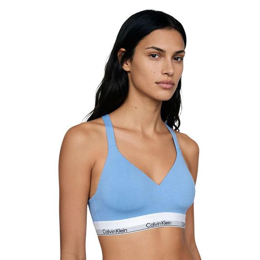 Bra by Calvin Klein Underwear for women in stretch cotton & modal blue, natural & signature features a nuanced silhouette, showcasing the nuanced design of the Women's Stretch Cotton & Modal Bra with a nuanced fit.