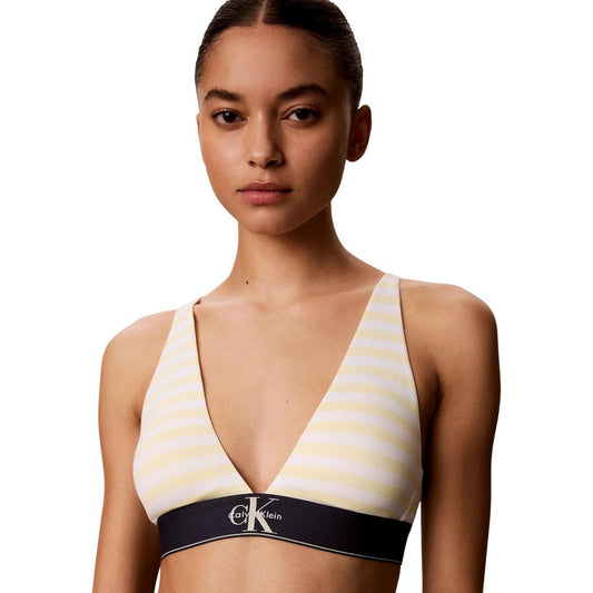 Bra by Calvin Klein Underwear for women in stretch polyester blue & patterned features an chic silhouette, showcasing the chic design of the Women's Stretch Polyester Bra collection with a sophisticated and chic fit.