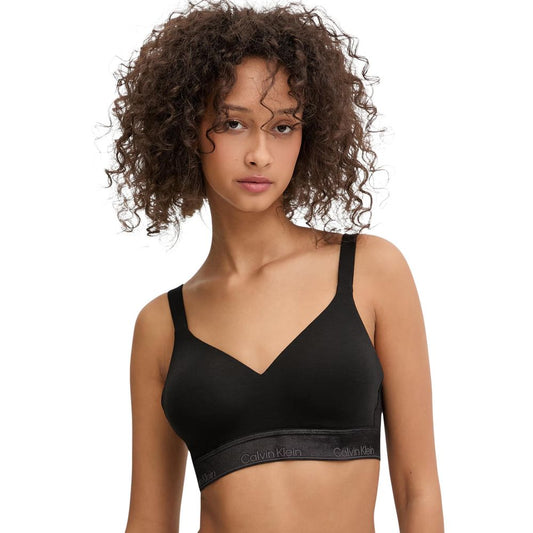 Bra by Calvin Klein Underwear for women in stretch cotton & modal black & natural features a nuanced silhouette, showcasing the nuanced design of the Women's Stretch Cotton & Modal Bra with a nuanced fit.