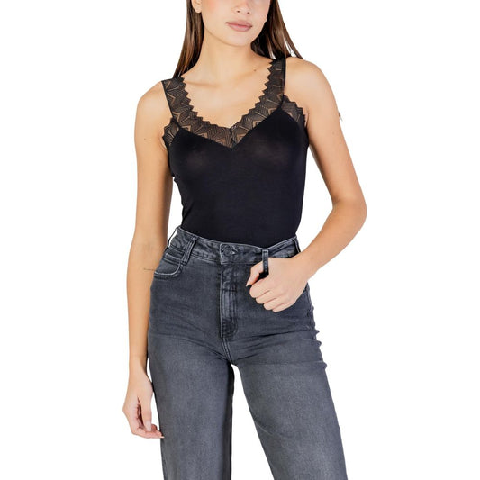 Activewear T-Shirt by Morgan De Toi for women in viscose & lace black features an ergonomic design with , highlighting a ergonomic length and ergonomic v-neck neckline for a high-performance look.