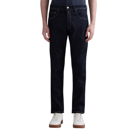 Jeans by Replay for men in stretch denim cotton blue features an sophisticated and tapered-leg, relaxed-fit & regular-fit with a precise long, creating a sophisticated and sophisticated silhouette.