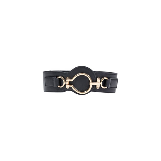Belt by Morgan De Toi for women in polyethylene & polyurethane black & gold features a versatile silhouette, artfully showcasing the versatile design of the Polyethylene & Polyurethane Belt for a sophisticated, premium finish.