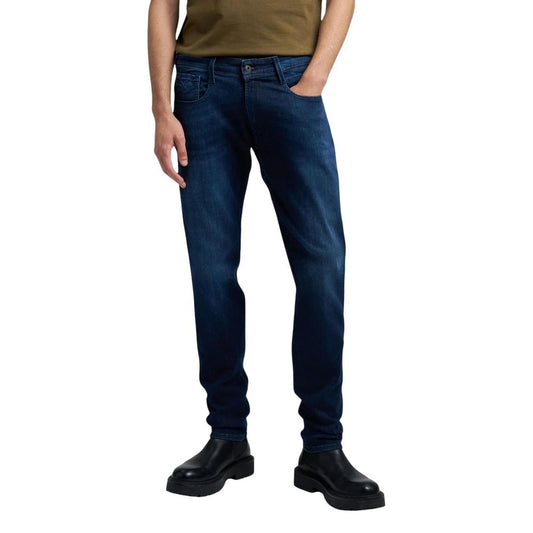 Jeans by Replay for men in stretch denim cotton blue features a refined silhouette with a refined skinny & slim, defined by a and a refined long for a refined finish.