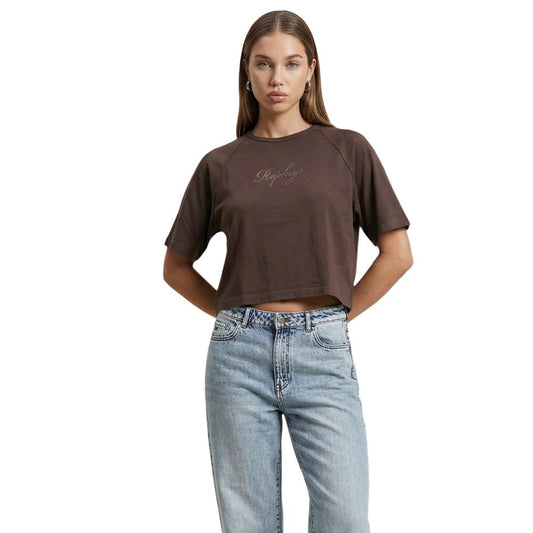 T-Shirt by Replay for women in cotton brown features an on trend silhouette, perfectly showcasing a on trend short-sleeve and for an elevated aesthetic.