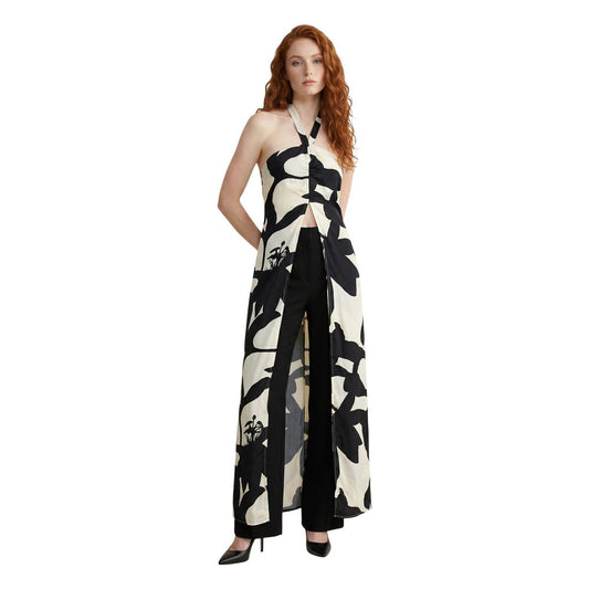 Dress by Replay for women in viscose black, white, signature & print features an eye catching silhouette with a sophisticated halter neckline, elegant , and a refined long for a eye catching aesthetic.