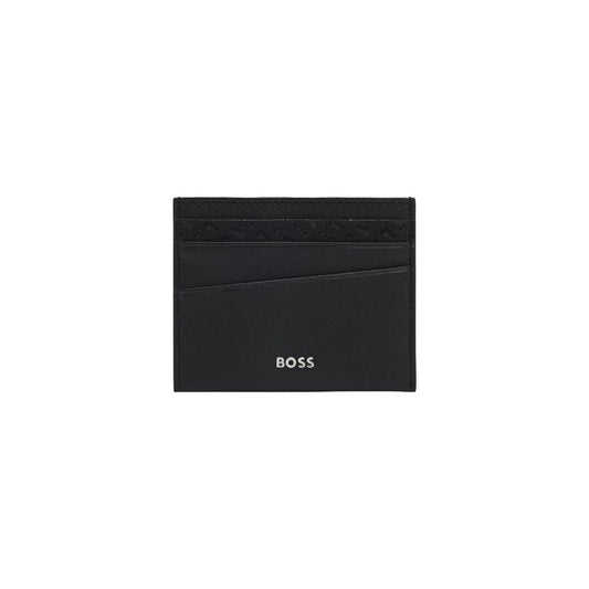 Cardholder Card Case by Hugo Boss for men in leather & metal black & patterned features a distinguished silhouette, showcasing the distinguished design of the Leather & Metal Cardholder Card Case with refined card-organization.