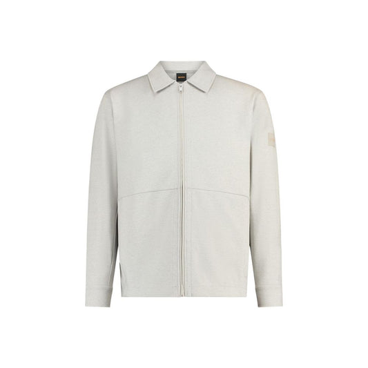 Activewear Sweatshirt by Hugo Boss for men in stretch cotton gray & signature features an streamlined silhouette, showcasing the streamlined crew neckline and with functional for a premium, athletic look.