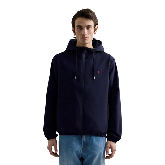 Hooded Windbreaker Jacket by Replay for men in polyester blue features an perennial silhouette with a refined hooded neckline and perennial hooded & windproof for a sophisticated weather-resistant look.