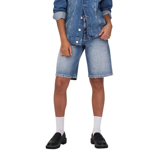 Denim Shorts by Only for women in denim cotton blue features an unrivaled comfort wide and long short with an unrivaled comfort .