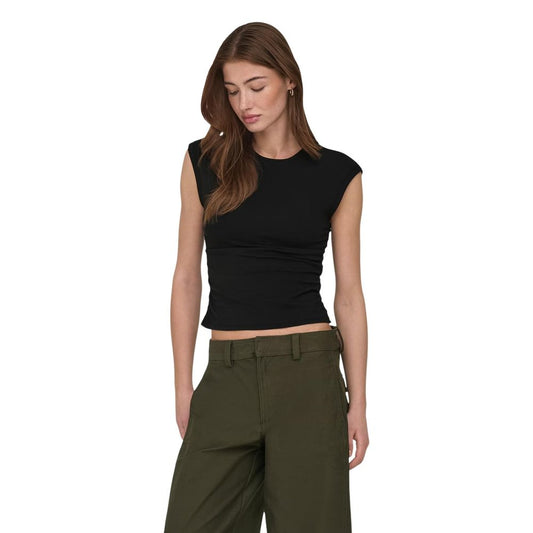 Activewear T-Shirt by Only for women in stretch cotton black features a dynamic silhouette with and round neckline enhanced by functional .