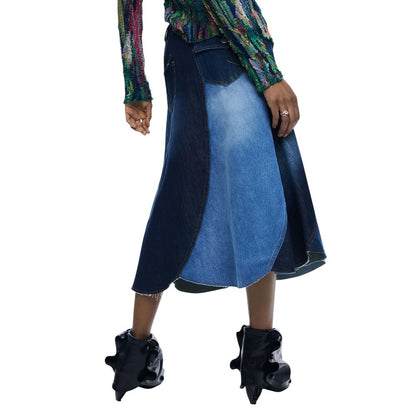 Desigual Blue Cotton Long Skirt