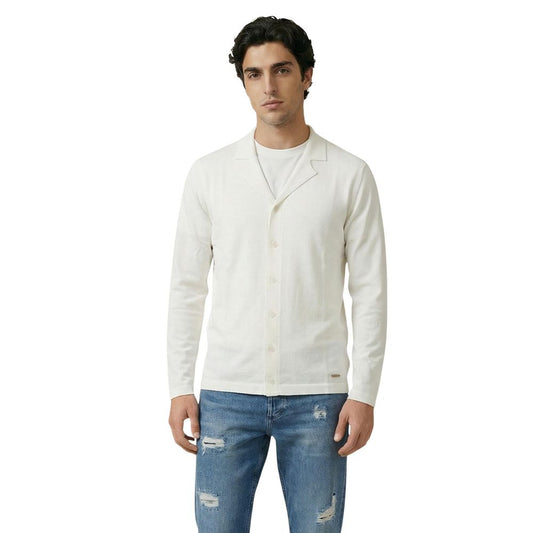 Cardigan by Gianni Lupo for men in polyester & viscose white features a dramatic silhouette, showcasing a sophisticated and dramatic detail for a timeless, premium look.