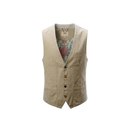 Vest by Gianni Lupo for men in cotton beige & multicolor features a chic silhouette, expertly detailed with a refined v-neck neckline and premium pockets for a truly chic look.