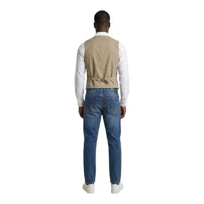 Vest by Gianni Lupo for men in cotton beige & multicolor features an contemporary silhouette, showcasing refined pockets and a contemporary v-neck neckline for a sophisticated layered look.