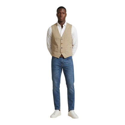 Vest by Gianni Lupo for men in cotton beige & multicolor features a chic silhouette, expertly detailed with a refined v-neck neckline and premium pockets for a truly chic look.