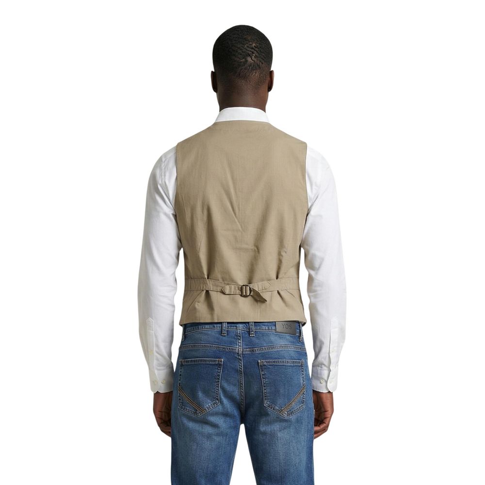 Vest by Gianni Lupo for men in cotton beige & multicolor features an contemporary silhouette, showcasing refined pockets and a contemporary for a sophisticated layered look.