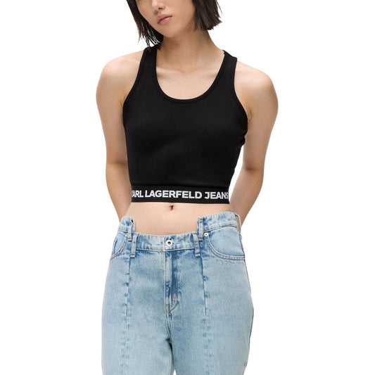 Karl Lagerfeld Women's Stretch Polyamide Viscose Activewear T-Shirt - Black