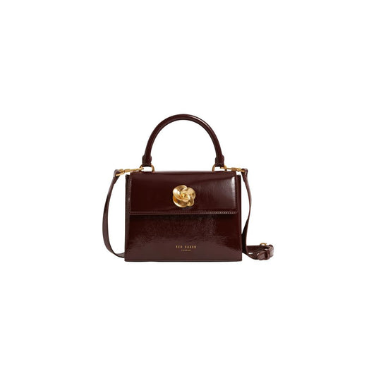 Mini Shoulder Tote Handbag by Ted Baker for women in polyurethane gold, purple, rose & signature features a refined silhouette, showcasing a secure magnetic & clasp, organized , and versatile shoulder-strap, handle & adjustable-strap for a refined finish.