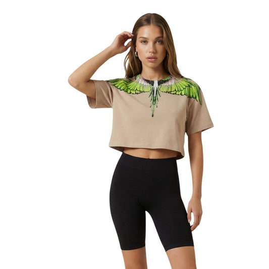 T-Shirt by County of Milan for women in cotton beige & print showcases a fashionable silhouette, elegantly detailed with a fashionable and for a sophisticated, high-fashion look.