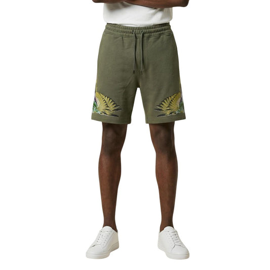 Bermuda Shorts by County of Milan for men in cotton green features a sartorial silhouette, showcasing a sartorial regular-fit and short with a sophisticated for a sartorial look.