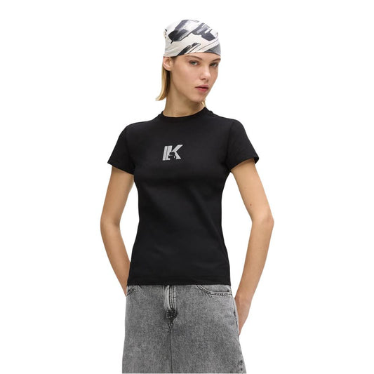 Karl Lagerfeld Women's Slim Short-Sleeve Crew Neck Cotton T-Shirt - Black