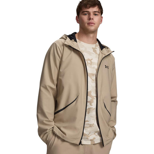 Sweatshirt Hoodie by Under Armour for men in stretch polyester beige features a authentic silhouette, showcasing a sophisticated hooded neckline and authentic detail for a refined finish.