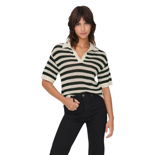 Polo Shirt by Jacqueline De Yong for women in cotton & marabou bicolour, patterned & striped showcases a sharp silhouette, detailed with a refined and sharp for a sophisticated finish.