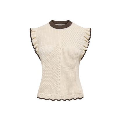 Jacqueline De Yong Beige Cotton Sleeveles T-Shirt