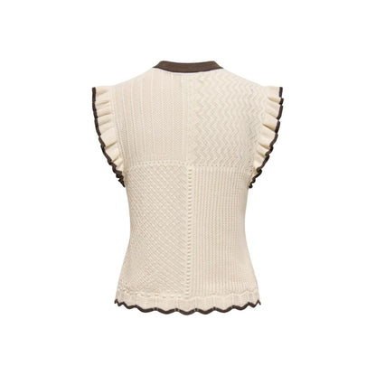 Jacqueline De Yong Beige Cotton Sleeveles T-Shirt