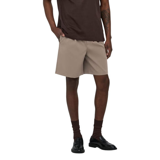 Bermuda Shorts by Only & Sons for men in stretch polyester & viscose beige features an tailored silhouette, showcasing a tailored relaxed-fit with a short and for a sophisticated look.