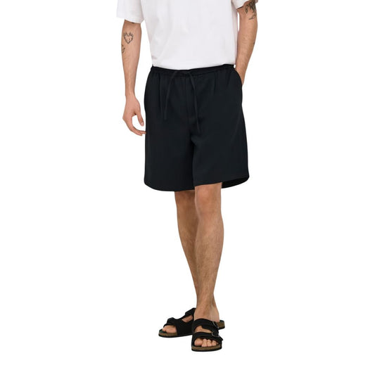 Bermuda Shorts by Only & Sons for men in stretch polyester & viscose black features an tailored silhouette, showcasing a tailored relaxed-fit with a short and for a sophisticated look.