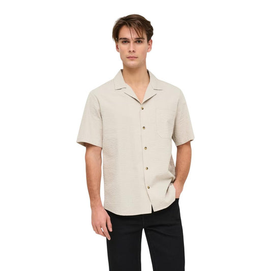 Shirt by Only & Sons for men in cotton beige, featuring a nuanced short-sleeve and nuanced for a sophisticated finish.