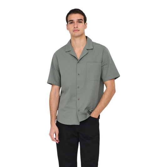 Shirt by Only & Sons for men in cotton green features an polished silhouette, showcasing a sophisticated and short-sleeve detail for a truly polished finish.