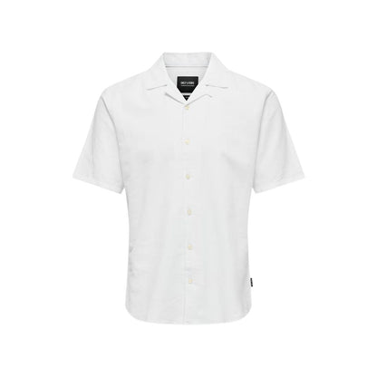 Only & Sons White Linen Shortsleeve Shirt