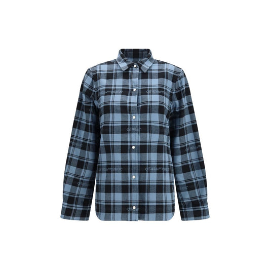 Overcoat by Off-White for women in cotton flannel blue, white, patterned, checked, signature & print features an satoral silhouette, showcasing a sophisticated shirt-collar neckline and satoral insulated for a premium, timeless look.