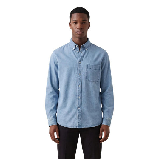 Shirt by Only & Sons for men in denim cotton light-blue features an polished silhouette, showcasing a sophisticated button-down-collar neckline and long-sleeve detail for a truly polished finish.