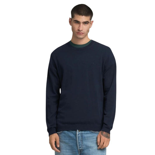 Sweatshirt by Replay for men in cotton blue presents a smart casual silhouette, featuring a smart casual crew neckline and for a sophisticated look.