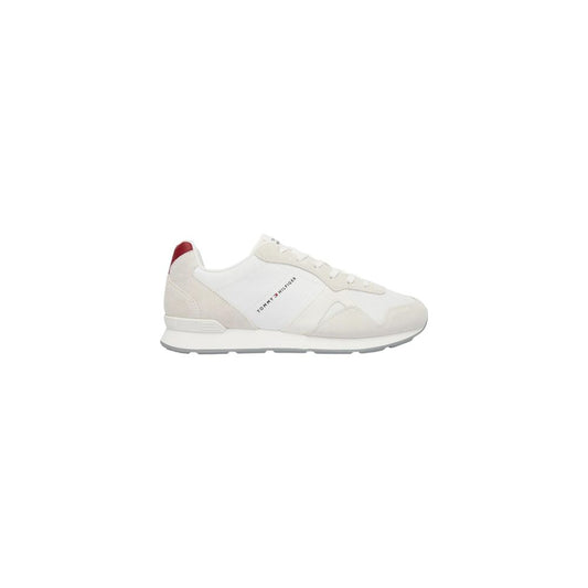 Sneakers by Tommy Hilfiger for men in polyester white & signature features an fashionable silhouette, showcasing the premium Crisp Men's Low Top Polyester Sneakers in a fashionable low-top style that offers a fashionable finish for refined style.