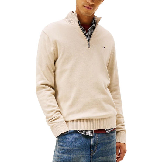 Sweatshirt by Tommy Hilfiger Jeans for men in organic cotton beige presents a smart casual silhouette, featuring a smart casual high-collar neckline and for a sophisticated look.
